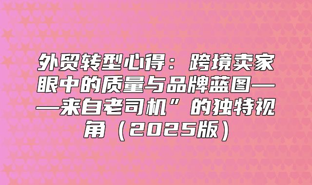 外贸转型心得：跨境卖家眼中的质量与品牌蓝图——来自老司机”的独特视角2025版