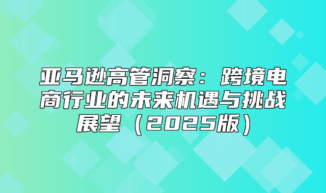 亚马逊高管洞察：跨境电商行业的未来机遇与挑战展望2025版