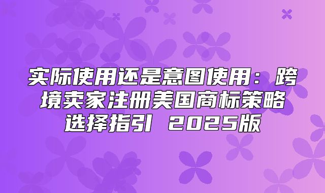 实际使用还是意图使用：跨境卖家注册美国商标策略选择指引 2025版