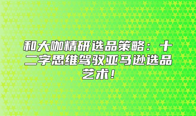 和大咖精研选品策略：十二字思维驾驭亚马逊选品艺术！