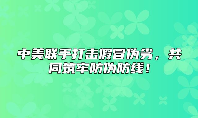 中美联手打击假冒伪劣，共同筑牢防伪防线！