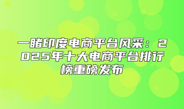 一睹印度电商平台风采：2025年十大电商平台排行榜重磅发布