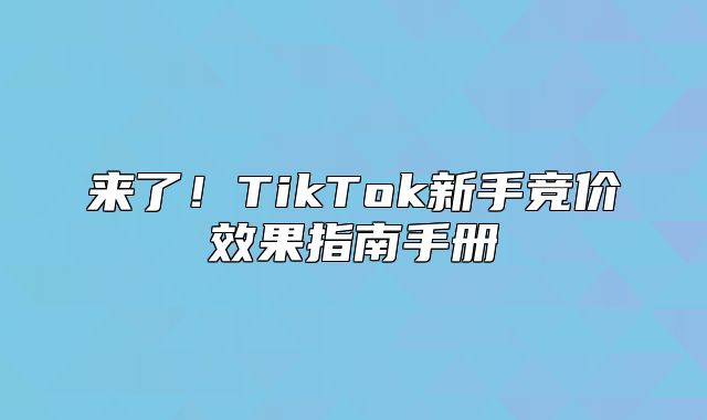 来了！TikTok新手竞价效果指南手册