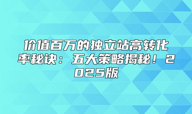 价值百万的独立站高转化率秘诀：五大策略揭秘！2025版