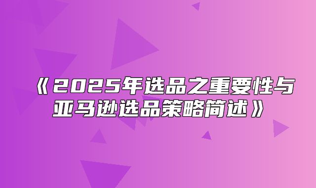 2025年选品之重要性与亚马逊选品策略简述
