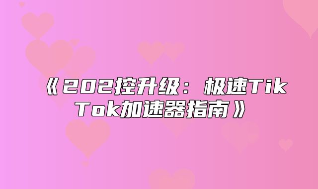 202控升级：极速TikTok加速器指南