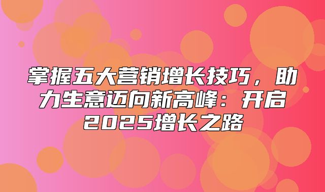 掌握五大营销增长技巧，助力生意迈向新高峰：开启2025增长之路