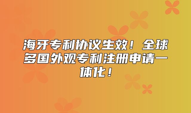 海牙专利协议生效！全球多国外观专利注册申请一体化！