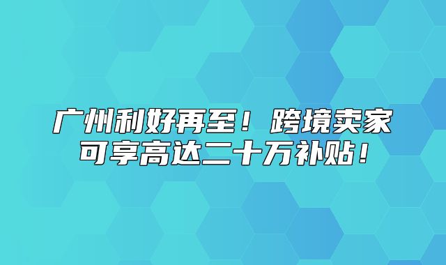 广州利好再至！跨境卖家可享高达二十万补贴！