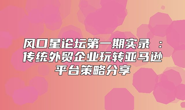 风口星论坛第一期实录③：传统外贸企业玩转亚马逊平台策略分享