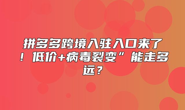 拼多多跨境入驻入口来了！低价+病毒裂变”能走多远？