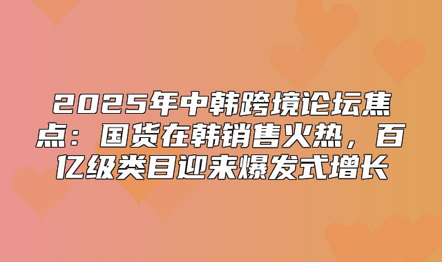 2025年中韩跨境论坛焦点：国货在韩销售火热，百亿级类目迎来爆发式增长