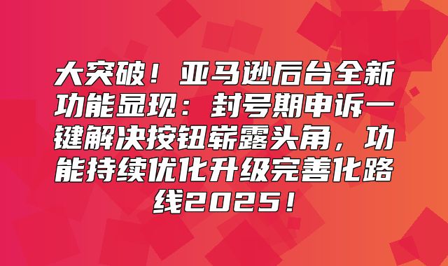 大突破！亚马逊后台全新功能显现：封号期申诉一键解决按钮崭露头角，功能持续优化升级完善化路线2025！