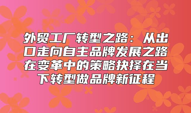 外贸工厂转型之路：从出口走向自主品牌发展之路在变革中的策略抉择在当下转型做品牌新征程