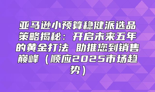 亚马逊小预算稳健派选品策略揭秘：开启未来五年的黄金打法 助推您到销售巅峰顺应2025市场趋势