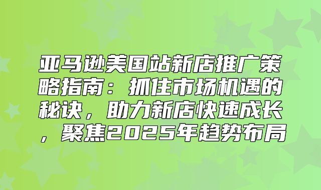 亚马逊美国站新店推广策略指南：抓住市场机遇的秘诀，助力新店快速成长，聚焦2025年趋势布局
