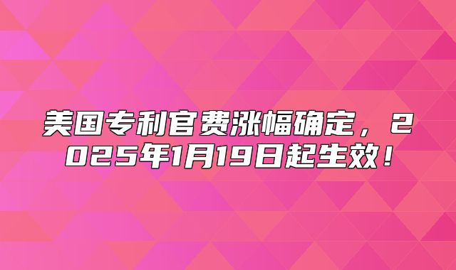 美国专利官费涨幅确定，2025年1月19日起生效！