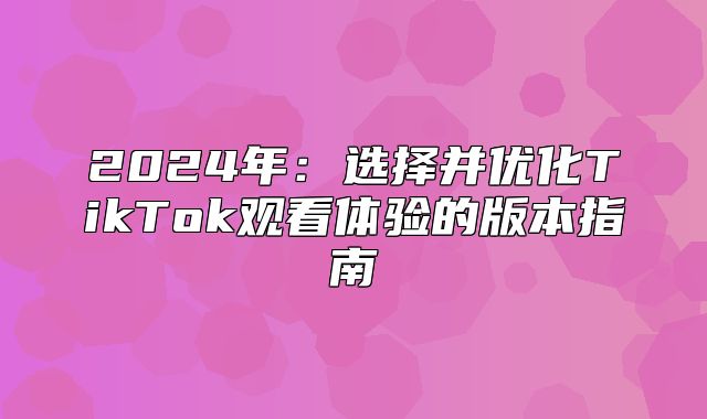 2025年：选择并优化TikTok观看体验的版本指南