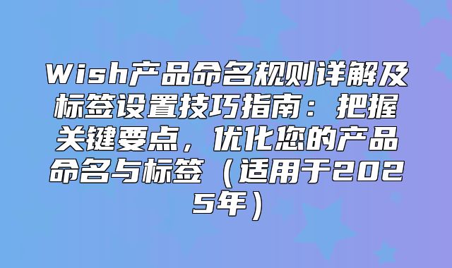 Wish产品命名规则详解及标签设置技巧指南：把握关键要点，优化您的产品命名与标签适用于2025年