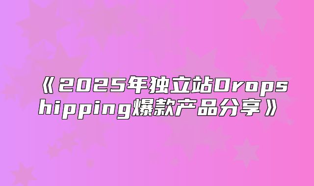 2025年独立站Dropshipping爆款产品分享