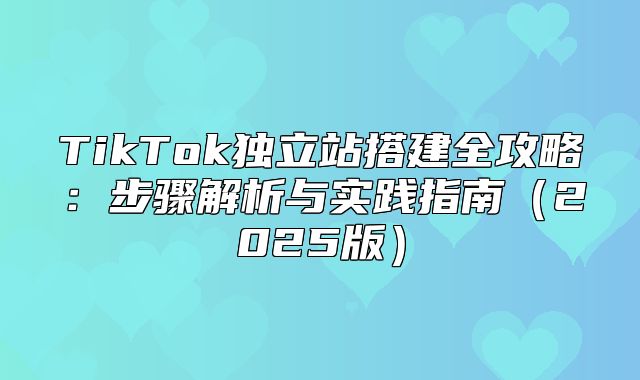 TikTok独立站搭建全攻略：步骤解析与实践指南2025版