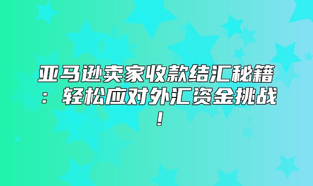 亚马逊卖家收款结汇秘籍：轻松应对外汇资金挑战！