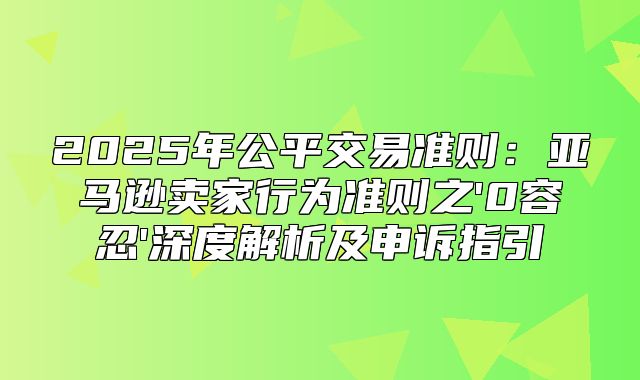 2025年公平交易准则：亚马逊卖家行为准则之'0容忍'深度解析及申诉指引