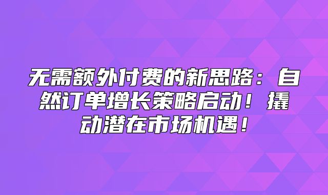 无需额外付费的新思路：自然订单增长策略启动！撬动潜在市场机遇！