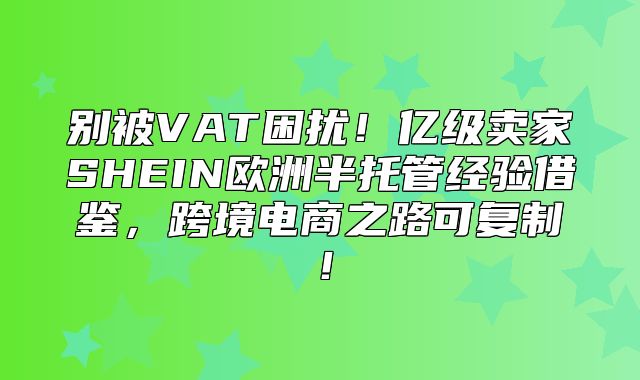 别被VAT困扰！亿级卖家SHEIN欧洲半托管经验借鉴，跨境电商之路可复制！