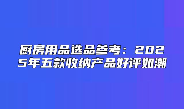 厨房用品选品参考：2025年五款收纳产品好评如潮