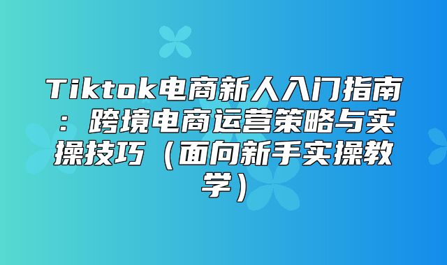Tiktok电商新人入门指南：跨境电商运营策略与实操技巧面向新手实操教学