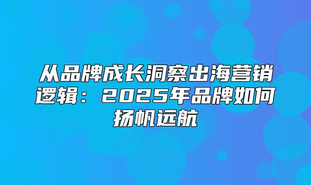 从品牌成长洞察出海营销逻辑：2025年品牌如何扬帆远航