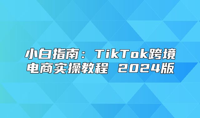 小白指南：TikTok跨境电商实操教程 2025版