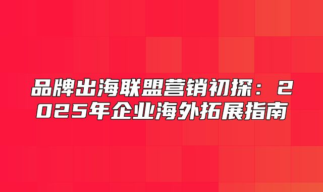 品牌出海联盟营销初探：2025年企业海外拓展指南