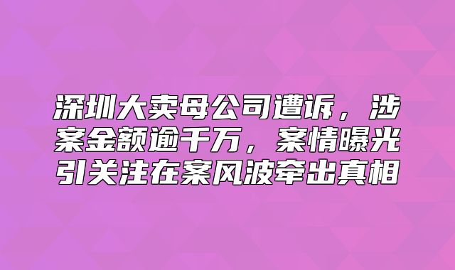 深圳大卖母公司遭诉，涉案金额逾千万，案情曝光引关注在案风波牵出真相