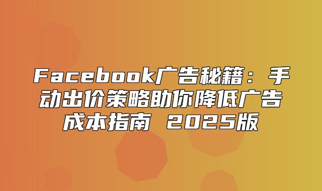 Facebook广告秘籍：手动出价策略助你降低广告成本指南 2025版