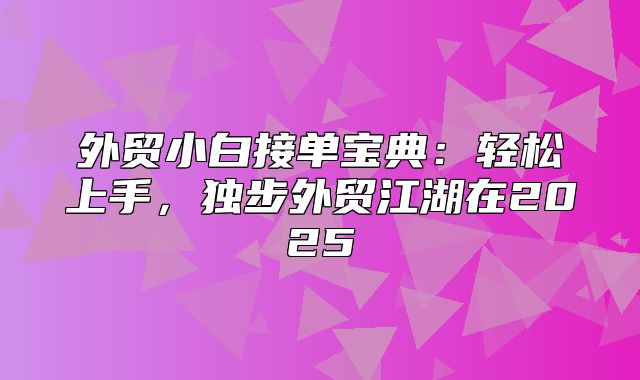 外贸小白接单宝典：轻松上手，独步外贸江湖在2025
