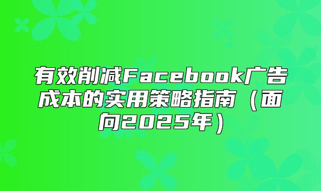 有效削减Facebook广告成本的实用策略指南面向2025年