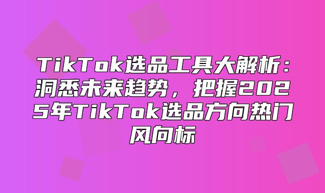 TikTok选品工具大解析：洞悉未来趋势，把握2025年TikTok选品方向热门风向标