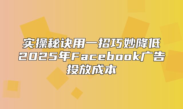 实操秘诀用一招巧妙降低2025年Facebook广告投放成本
