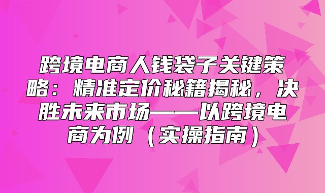 跨境电商人钱袋子关键策略：精准定价秘籍揭秘，决胜未来市场——以跨境电商为例实操指南