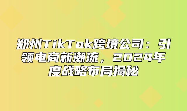 郑州TikTok跨境公司：引领电商新潮流，2025年度战略布局揭秘