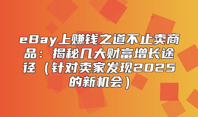 eBay上赚钱之道不止卖商品：揭秘几大财富增长途径针对卖家发现2025的新机会