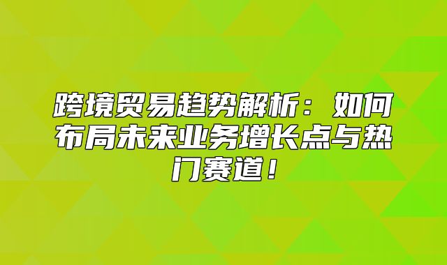 跨境贸易趋势解析：如何布局未来业务增长点与热门赛道！