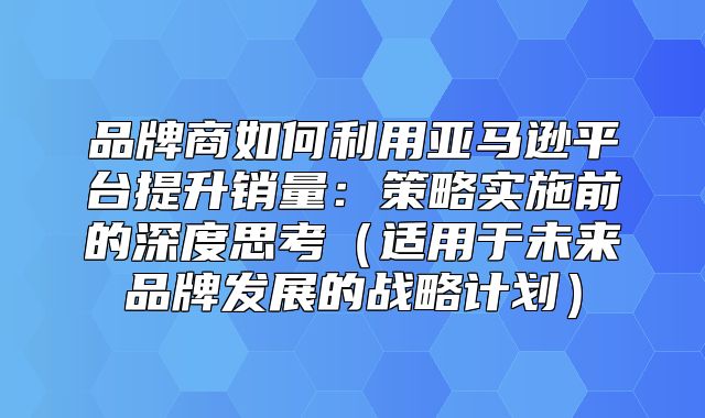 品牌商如何利用亚马逊平台提升销量：策略实施前的深度思考适用于未来品牌发展的战略计划