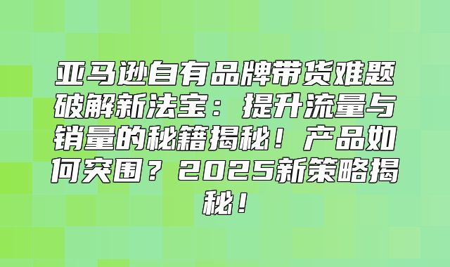 亚马逊自有品牌带货难题破解新法宝：提升流量与销量的秘籍揭秘！产品如何突围？2025新策略揭秘！