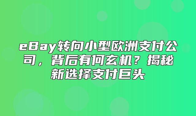 eBay转向小型欧洲支付公司，背后有何玄机？揭秘新选择支付巨头