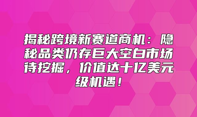 揭秘跨境新赛道商机：隐秘品类仍存巨大空白市场待挖掘，价值达十亿美元级机遇！