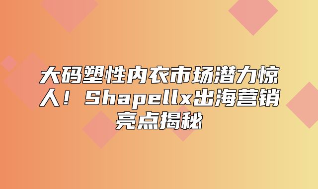 大码塑性内衣市场潜力惊人！Shapellx出海营销亮点揭秘