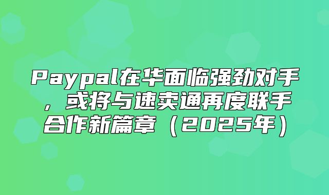 Paypal在华面临强劲对手，或将与速卖通再度联手合作新篇章2025年